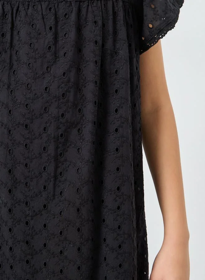 Styli Teen Girls Schiffli Square Neck Dress